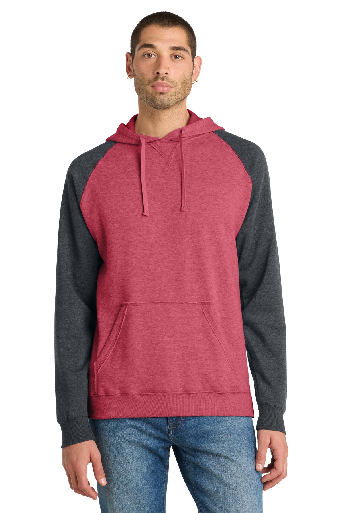 District DT196 Young Mens Lightweight Fleece Raglan Hoodie