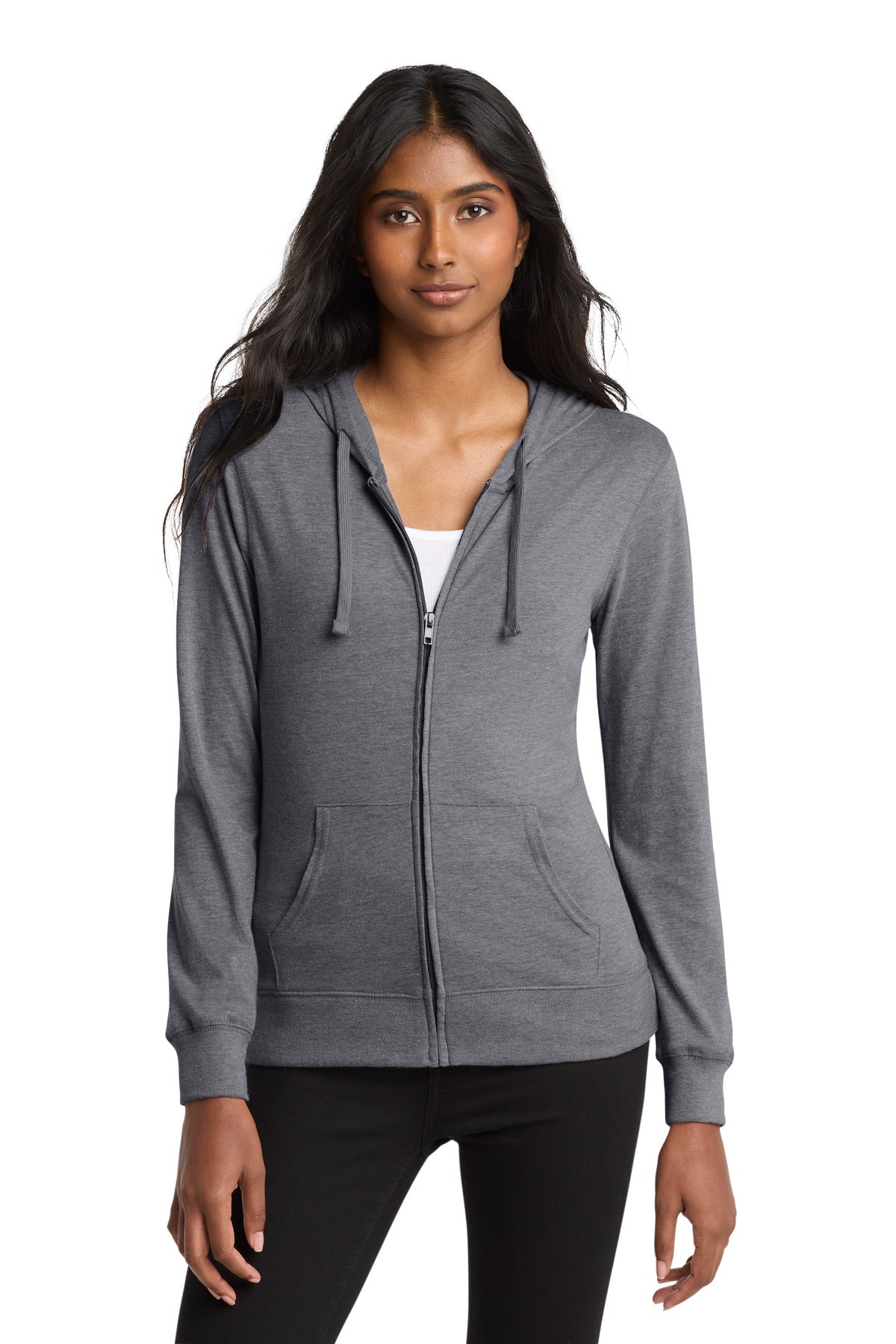 District DT2100 Women's Fitted Jersey Full-Zip Hoodie