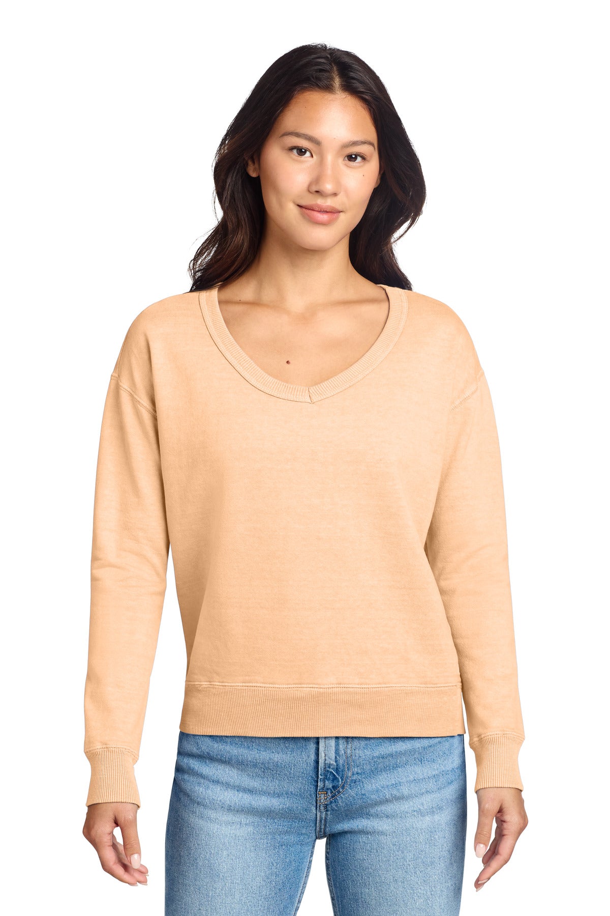 Port & Co LPC098V Women's Beach Wash Garment-Dyed V-Neck Sweatshirt