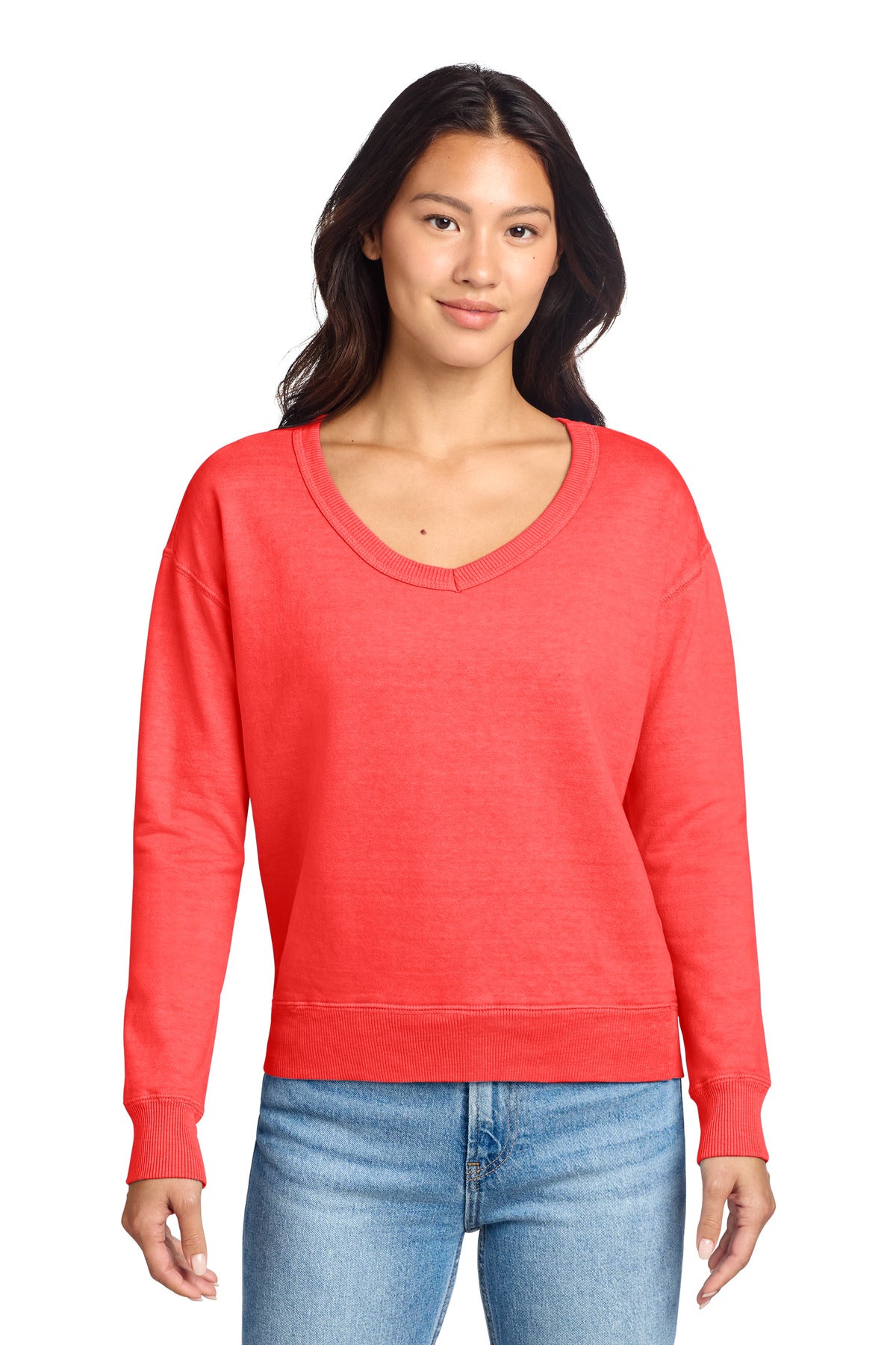 Port & Co LPC098V Women's Beach Wash Garment-Dyed V-Neck Sweatshirt