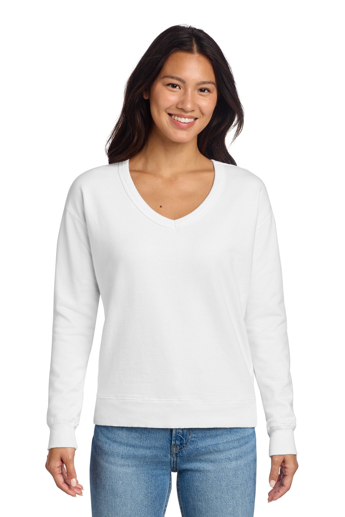 Port & Co LPC098V Women's Beach Wash Garment-Dyed V-Neck Sweatshirt