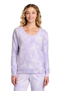 Port & Co LPC140V Women's Beach Wash Cloud Tie-Dye V-Neck Sweatshirt