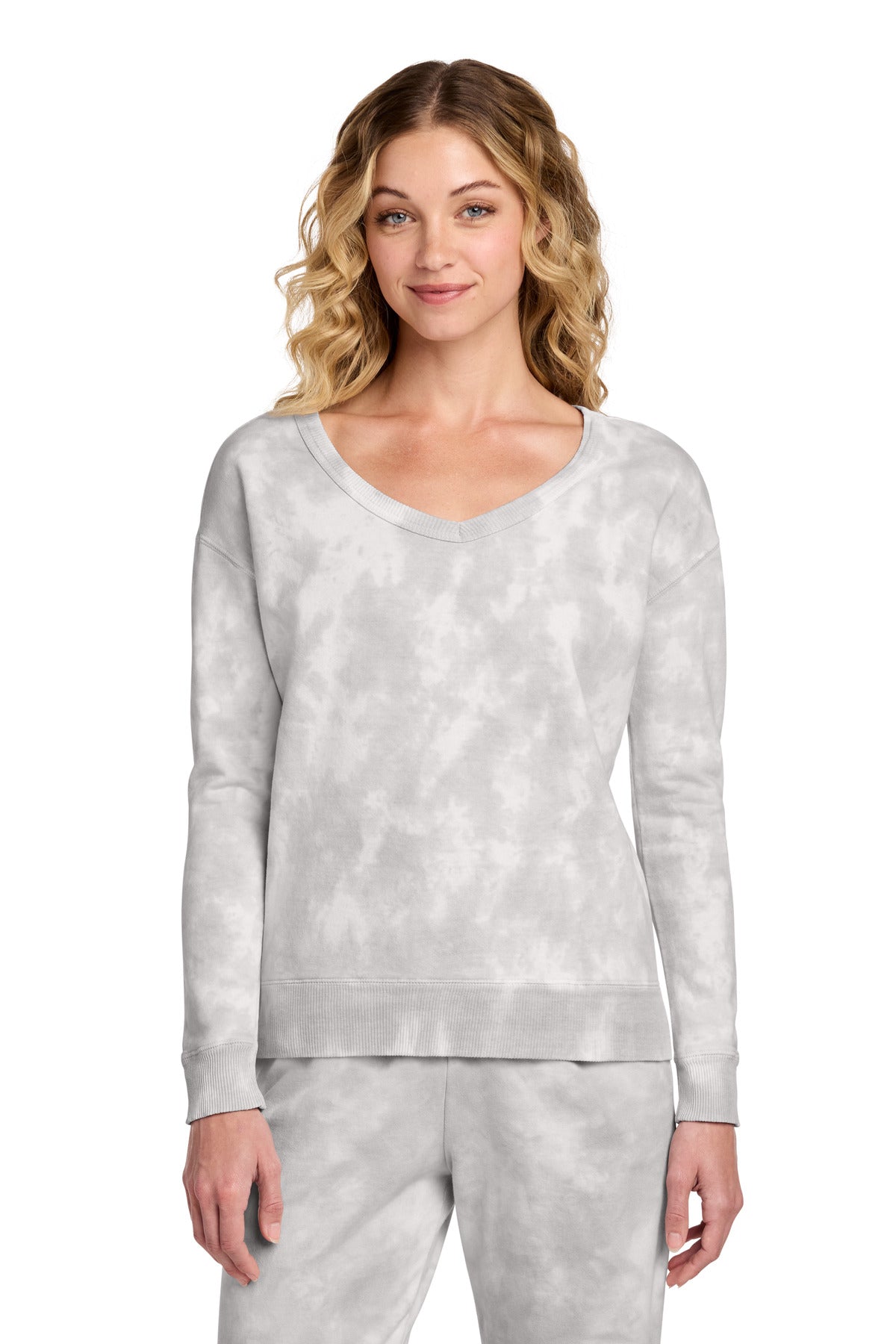 Port & Co LPC140V Women's Beach Wash Cloud Tie-Dye V-Neck Sweatshirt