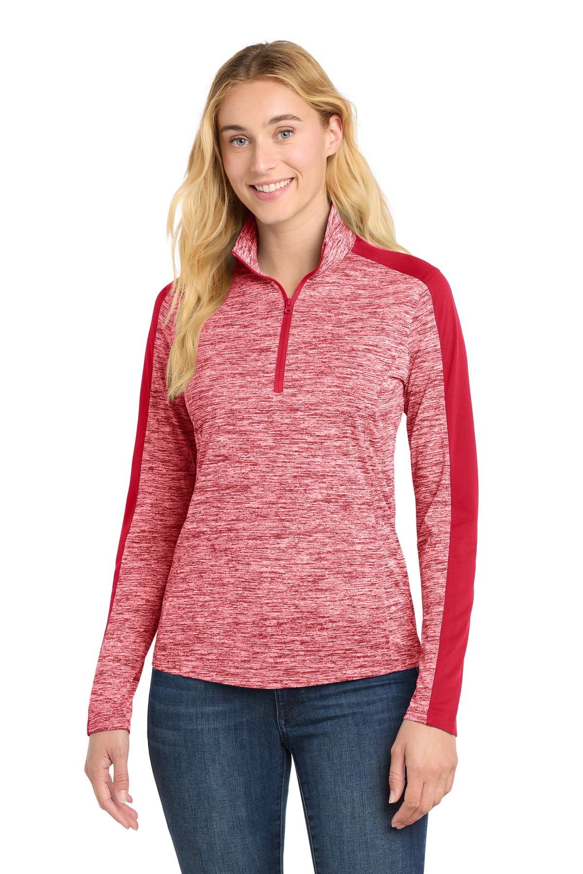 Sport-Tek LST397 Women's PosiCharge Electric Heather Colorblock 1/4-Zip Pullover