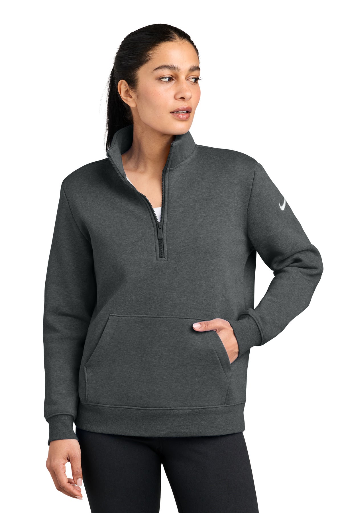 Nike NKDX6720 Women's Club Fleece Sleeve Swoosh 1/2-Zip