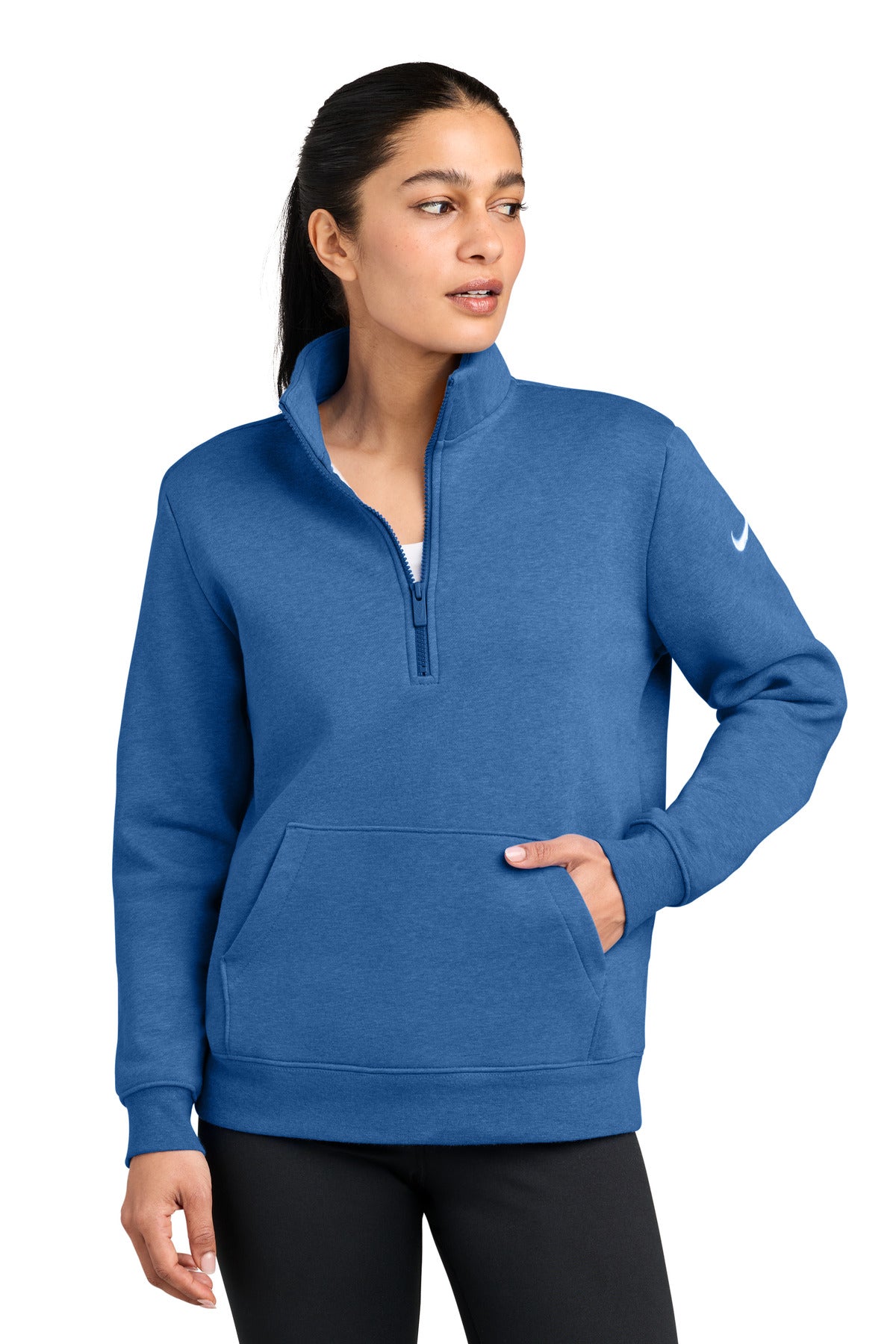 Nike NKDX6720 Women's Club Fleece Sleeve Swoosh 1/2-Zip