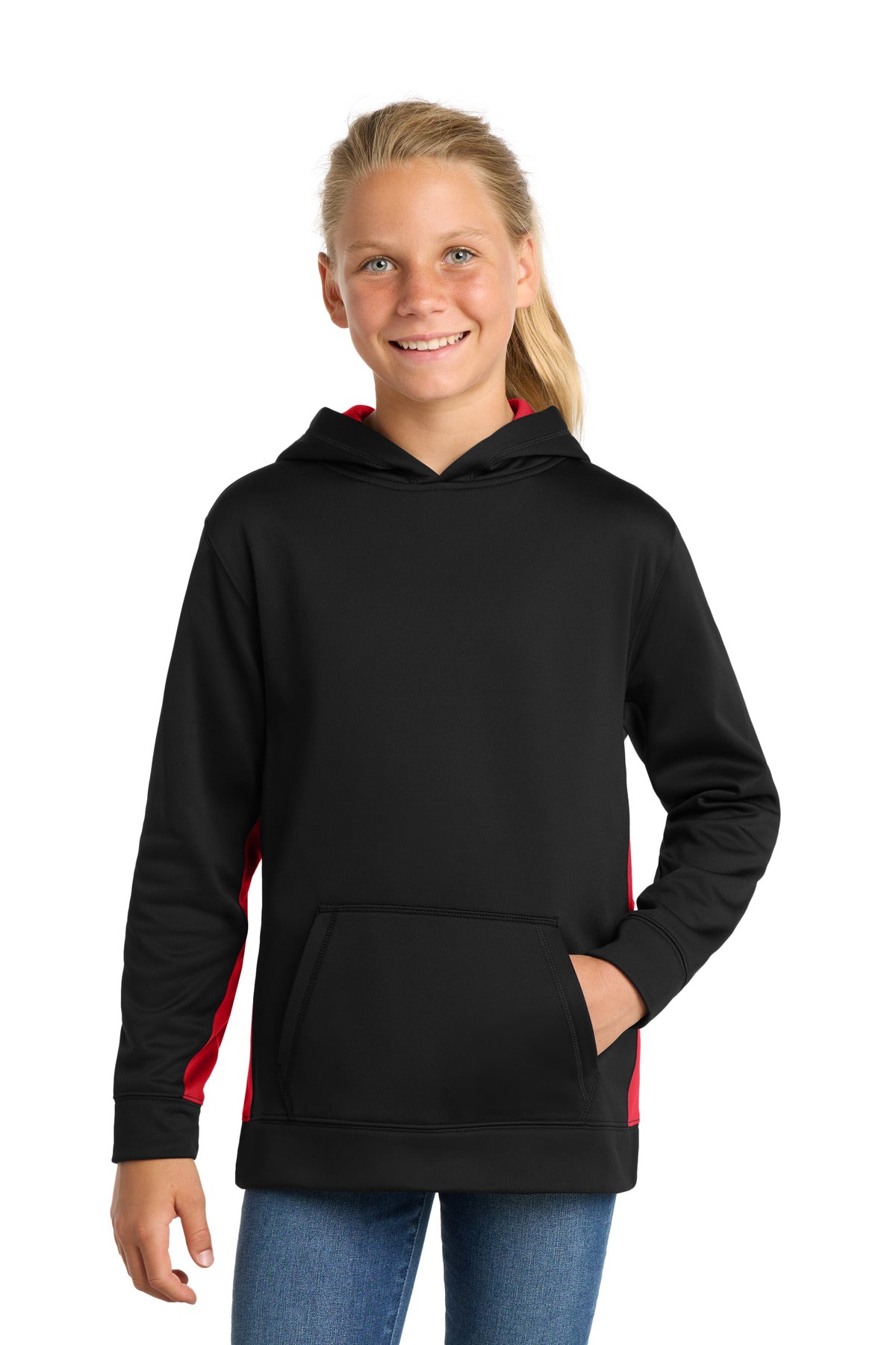 Sport-Tek YST235 Youth Sport-Wick Fleece Colorblock Hooded Pullover