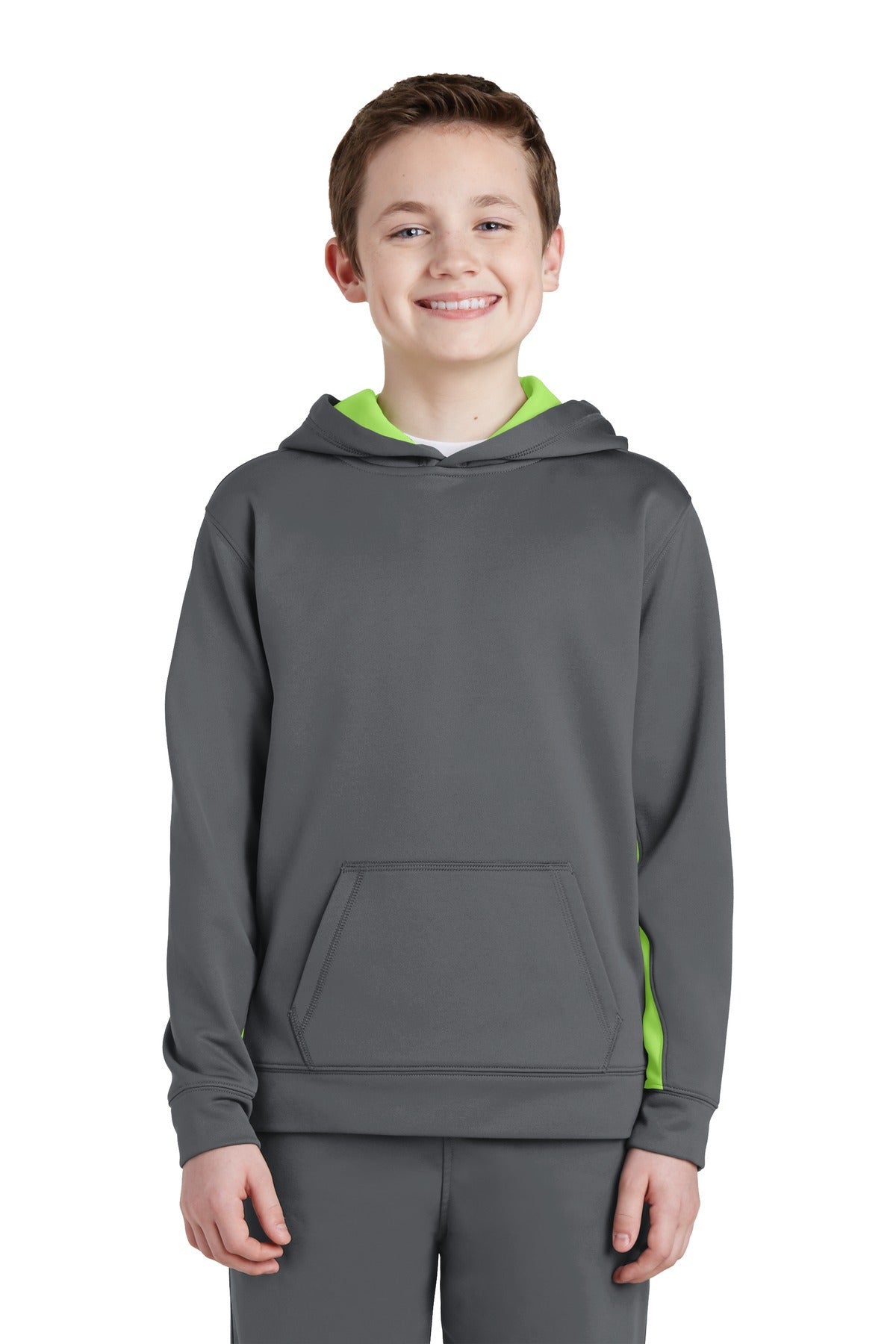 Sport-Tek YST235 Youth Sport-Wick Fleece Colorblock Hooded Pullover