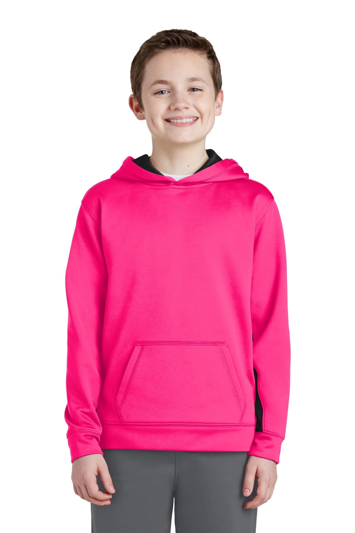 Sport-Tek YST235 Youth Sport-Wick Fleece Colorblock Hooded Pullover